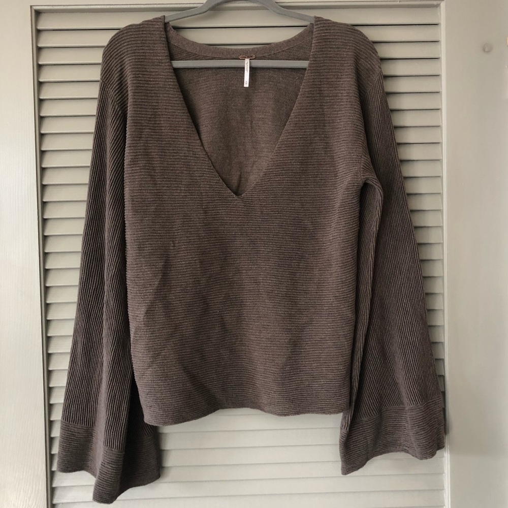 Free people brown bell sleeve lightweight sweater
